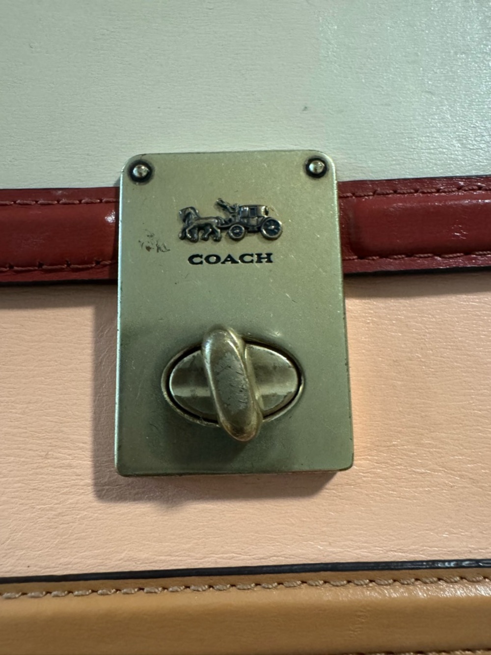 Coach Colorblock Leather Shoulder Bag in Cream, Red and Peach - Picture 7 of 7